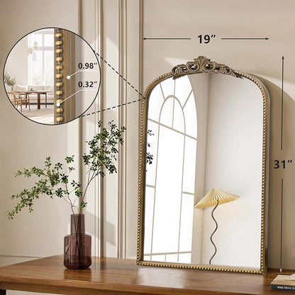 Micasso Bathroom Mirrors for Over Sink: 19"x31" Gold Vintage Arched Mirror | Traditional Ornate Baroque Decorative Antique Wall Mirror for Bedroom/Entryway/Hallway/Dresser/Vanity/Mantel/Nightstand