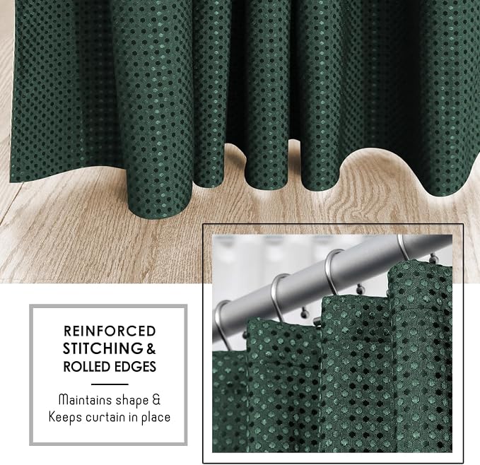 Clara Clark Hunter Green Shower Curtain - Hotel Quality Waffle Fabric Bath Curtain 72x72, Heavy Duty Waterproof Shower Curtains for Bathroom