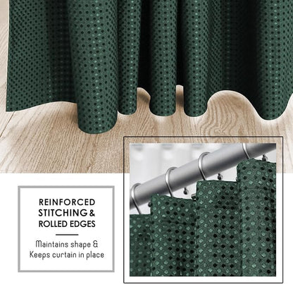 Clara Clark Hunter Green Shower Curtain - Hotel Quality Waffle Fabric Bath Curtain 72x72, Heavy Duty Waterproof Shower Curtains for Bathroom