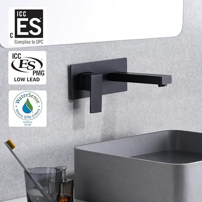 sumerain Matte Black Bathroom Faucet, Single Handle Wall Mount Sink Faucet and Rough in Valve Included, Left-Handed Design