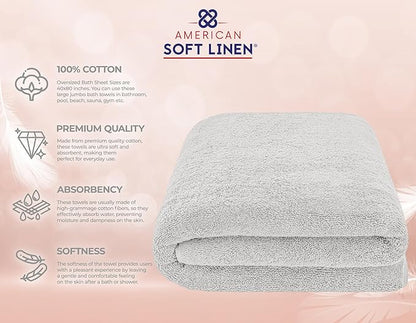 American Soft Linen 100% Cotton 600 GSM Turkish 40x80 Oversized Bath Towel Sheet, Extra Large Adult Towels for Bathroom, Silver Gray Bath Sheet