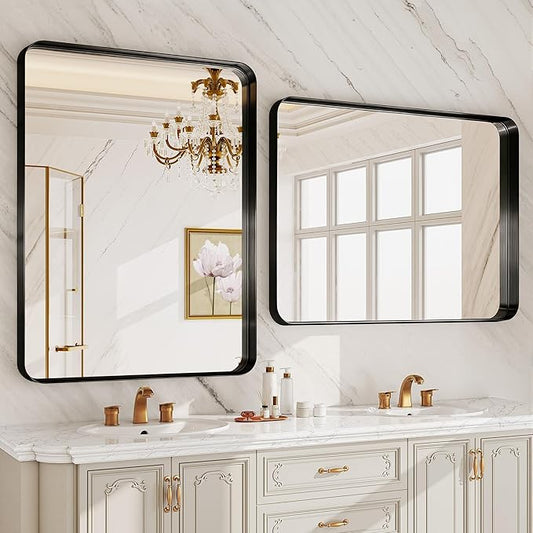 30x36 Inch Black Metal Framed Bathroom Mirror for Wall, HD Tempered Glass, Vanity Mirror for Over Sink, Anti-Rust Aluminum Alloy Mirror, Farmhouse, Horizontally or Vertically Hanging