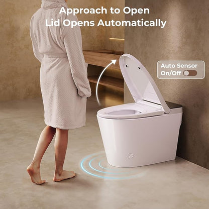 Smart Toilet with Bidet Built In, Auto Open/Close Lid, Foot Sensor to Open Lid/Seat & Flush, Heated Seat, Warm Water Wash, Air Dryer, Built-in Tank, 12" Rough-In, One-Piece Elongated ZY695A