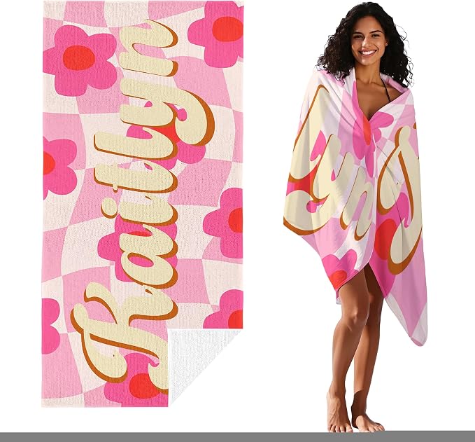 JML Personalized Beach Towel with Name, Custom Flower Beach Towel, Customized Microfiber Pool Towel, Quick Dry & Absorbent Swim Towel for Adult,Anniversary, Birthday, Summer Holiday,Vacation