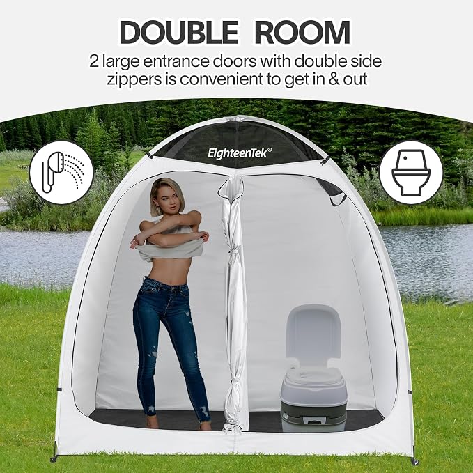 EighteenTek® Shower Tent Changing Room 2 Rooms Outdoor Pop Up Camping Portable Privacy Dressing Shelter 83"x43"x80"H