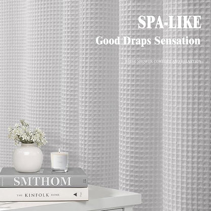 Waffle Weave Shower Curtain - Light Grey Cotton Fabric Texture Heavyweight Shower Curtains for Bathroom,Washable,72Wx72L