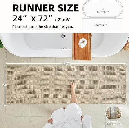 TYUU Waffle Runner Rug Bathroom, Long Boho Bath Mat, 72x24 Pale Beige | Super Absorbent Quick Dry Bath Rug, Non-Slip Backing, Soft Waffle Washable Farmhouse Bathroom Mats, Tub, Shower & Home Decor