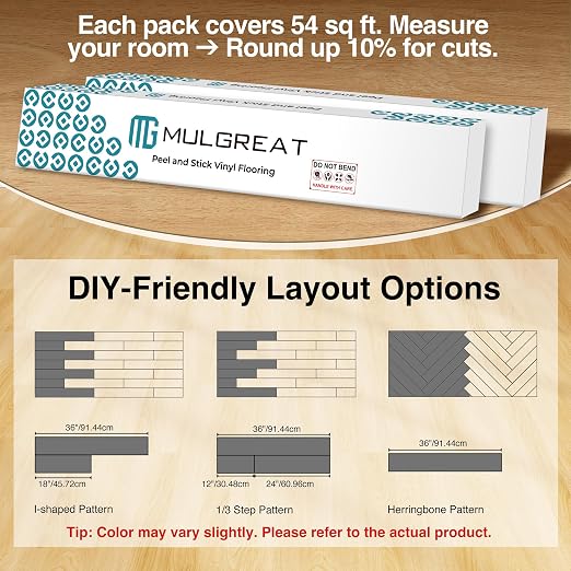 MULGREAT Peel and Stick Floor Tile, 54 Sq.Ft Waterproof Vinyl Flooring, 36 Pieces Wood-Look Self Adhesive Luxury Vinyl Plank Flooring for DIY Bathroom Laundry Bedroom RV Kitchen (Warm Oak)
