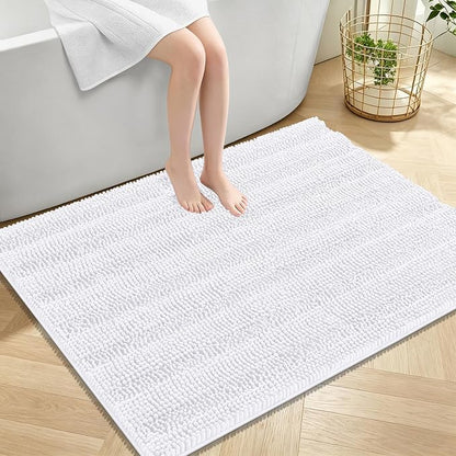 OLANLY Thick Large Bathroom Rugs 40x32, Soft Chenille Bath Rugs, White | Absorbent Striped, Rubber Backing, Machine Wash Dry, Bath Mats for Bathroom Floor, Tub and Shower, Home Decor Accessories