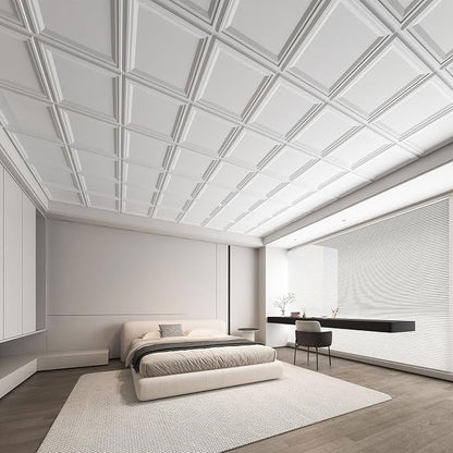 WOWSTAR 12-Pack 24"x24" Drop Ceiling Tiles, Waterproof Glue up Ceiling Panels, White | PVC ceiling panels, 24"x24", waterproof, glue-up install, basement kitchen bathroom, 12-pack, set C