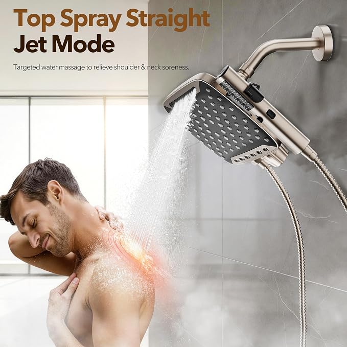 JDO High Pressure Rain Shower Head with Handheld Spray Brushed Nickel | 7 Modes Dual Shower Head, 10-inch Rainfall Showerheads Combo, Detachable Hand Held Shower Wand, Power Jets, 71" Shower Hose
