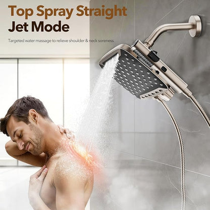 JDO High Pressure Rain Shower Head with Handheld Spray Brushed Nickel | 7 Modes Dual Shower Head, 10-inch Rainfall Showerheads Combo, Detachable Hand Held Shower Wand, Power Jets, 71" Shower Hose
