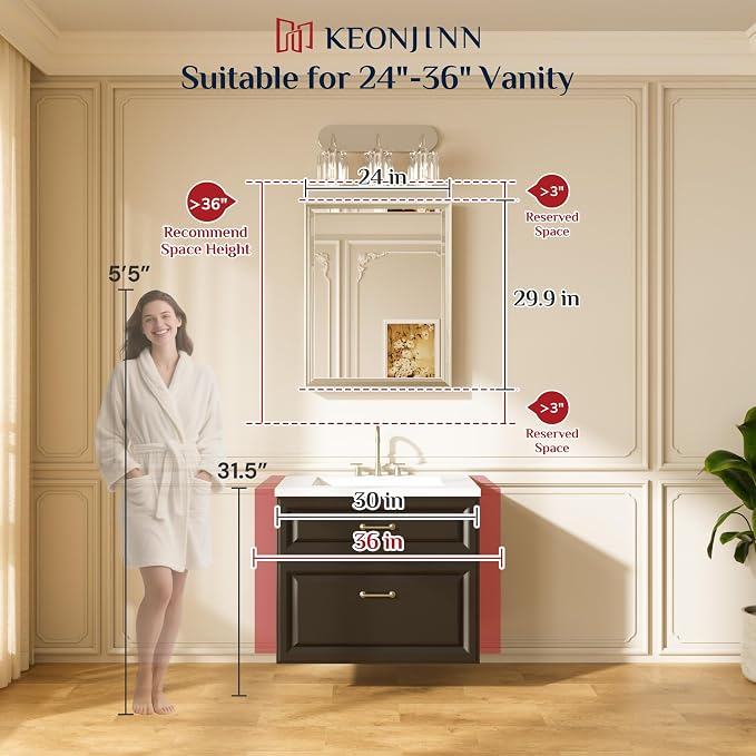 Keonjinn Brushed Gold Bathroom Mirror 24"x30", Beveled Edge Tempered Glass | Aluminum Alloy Frame Square Corner, Secure French Cleat, Anti-Rust, Transitional Style, Gold Bathroom Mirrors for Over Sink