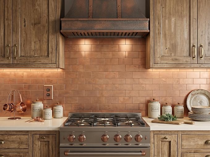 2026 New Upgrade Peel and Stick Backsplash Tile, Peel and Stick 11.34" X 11.57" Wall Tile for Kitchen, Bathroom, Fireplace, Laundry (Copper Metal, 1 Pack)