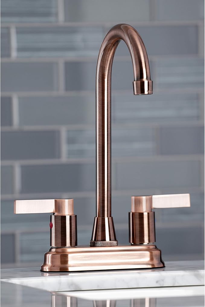 Kingston Brass KB849NDLAC NuvoFusion Two-Handle 2-Hole Deck Mount Bar Faucet in Antique Copper
