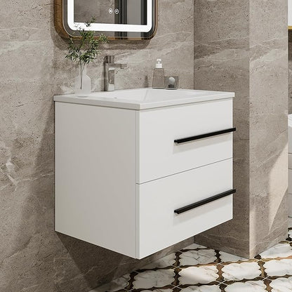 Bathroom Vanity no Sink 24" Designer Floating Bathroom Vanity with Fluted Drawers - Modern Wall Mounted Storage Cabinet, Black Handles & Soft-Close Drawes for Small Space Luxury (White)