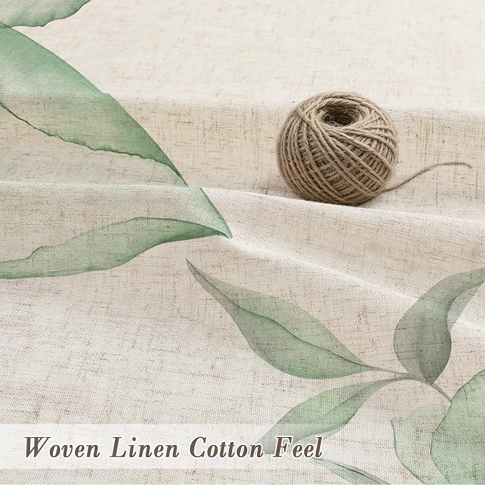 Litabel Farmhouse Green Floral Linen Shower Curtain, Boho Vintage Spring Cotton Shower Curtains for Chic Elegant Bathroom Decor, Ink Painting Style Blossom Fabric Bath Curtain, 72 x 72