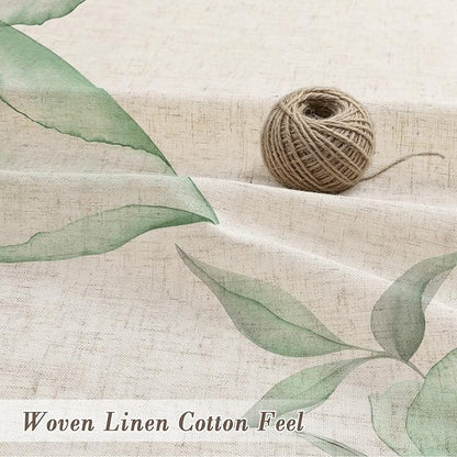 Litabel Farmhouse Green Floral Linen Shower Curtain, Boho Vintage Spring Cotton Shower Curtains for Chic Elegant Bathroom Decor, Ink Painting Style Blossom Fabric Bath Curtain, 72 x 72