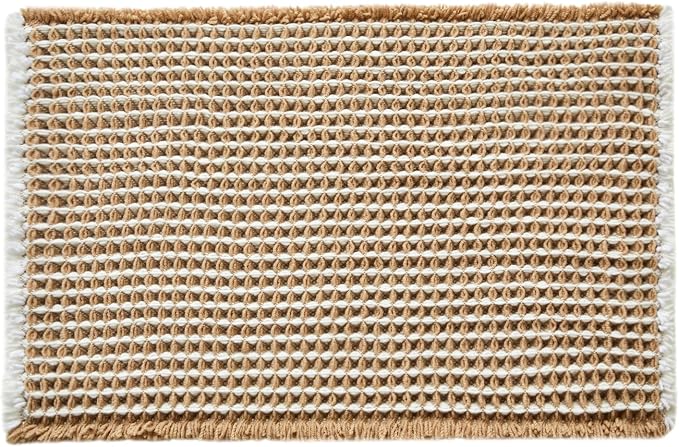 TYUU Waffle Bath Mat, Boho Bathroom Rugs Non Slip, 30x20 Khaki & White | Super Absorbent Quick Dry Bath Rug, Non-Slip Backing, Soft Waffle Washable Farmhouse Bathroom Mats, Tub, Shower & Home Decor