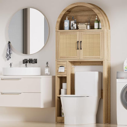 Spurgehom Over Toilet Storage Cabinet, Bathroom Arch Organizer,Rattan | Freestanding Arch Bathroom Cabinet with Anti-Tipping Safety Kit, Space-Saving Toilet Storage Shelf, Toiletries Organization.
