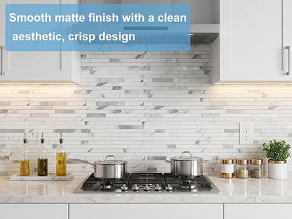Yipscazo 40 Sheets Peel and Stick Stone Metal Backsplash Tiles, PVC Wall Tiles Stick on Backsplash for Kitchen, Bathroom (6'' X 12'', Smooth Marble White)