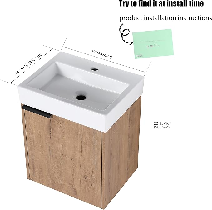 18" Bathroom Vanity with Sink, 18 Inch Floating Bathroom Vanity for Small Space, Modern Bathroom Vanity, Brown Wall Mounted Cabinet Set（015）