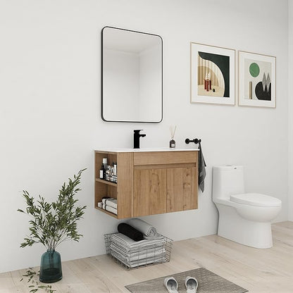 Bathroom Vanity with Sink 30 Inch, Modern Bathroom Vanities Set, Single Bathroom Vanity Set with Top Basin and Storage Cabinet, Soft Close Door(IMO, 30 * 18)