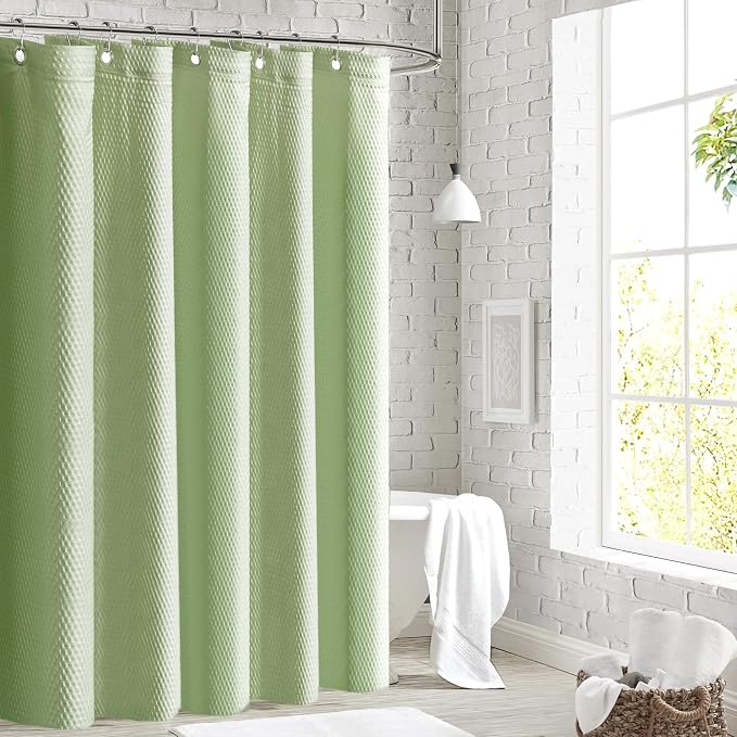 Tititex Solid Sage Green Cloth Fabric Shower Curtain Liner with 2 Magnets - Texture Soft Hotel Quality Waterproof Shower Liner, Light-Weight & Machine Washable 60x72 inch