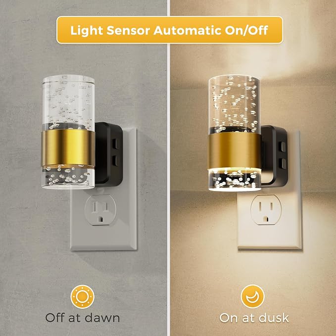 L LOHAS LED Night Lights Plug into Wall, Dusk-to-Dawn Sensor Night Light | 2 Pack Soft White/Cool White/Amber 3 Light Color, Adjustable Brightness, Rotatable plug, Bubble Nightlight for Hallway