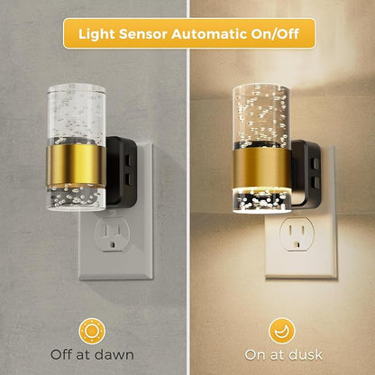 L LOHAS LED Night Lights Plug into Wall, Dusk-to-Dawn Sensor Night Light | 2 Pack Soft White/Cool White/Amber 3 Light Color, Adjustable Brightness, Rotatable plug, Bubble Nightlight for Hallway