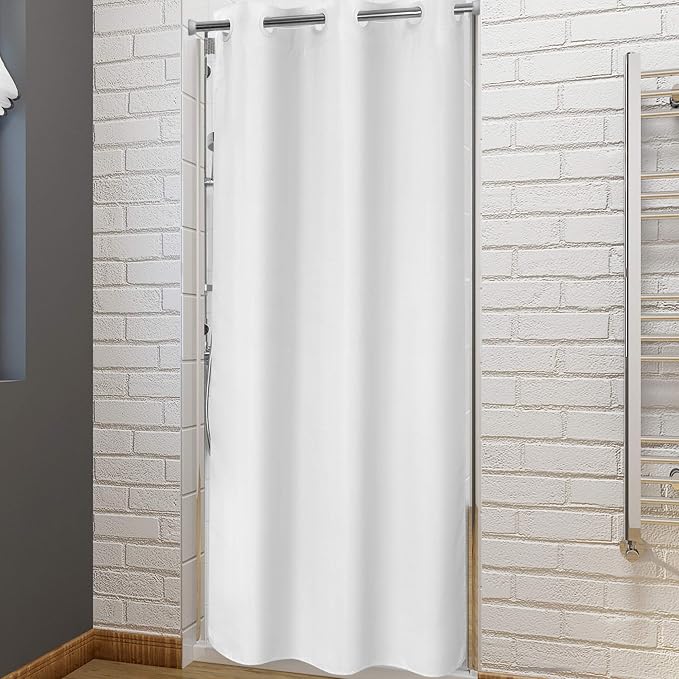 River Dream No Hook Stall Shower Curtain Microfiber Fabric - Soft 42" Width Shower Stall Curtain Hotel Grade, Waterproof & Machine Washable, White, 42x74 | Waterproof Fabric Shower Curtain Set, Bottom Magnets, Soft & Machine Washable, 42W x 74H