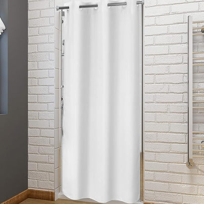 River Dream No Hook Stall Fabric Shower Curtain 48" Wide - Soft Microfiber Shower Stall Curtain Hotel Grade, Waterproof & Machine Washable, White, 48x74 | Waterproof Fabric Shower Curtain Set, Bottom Magnets, Soft & Machine Washable, 48W x 74H