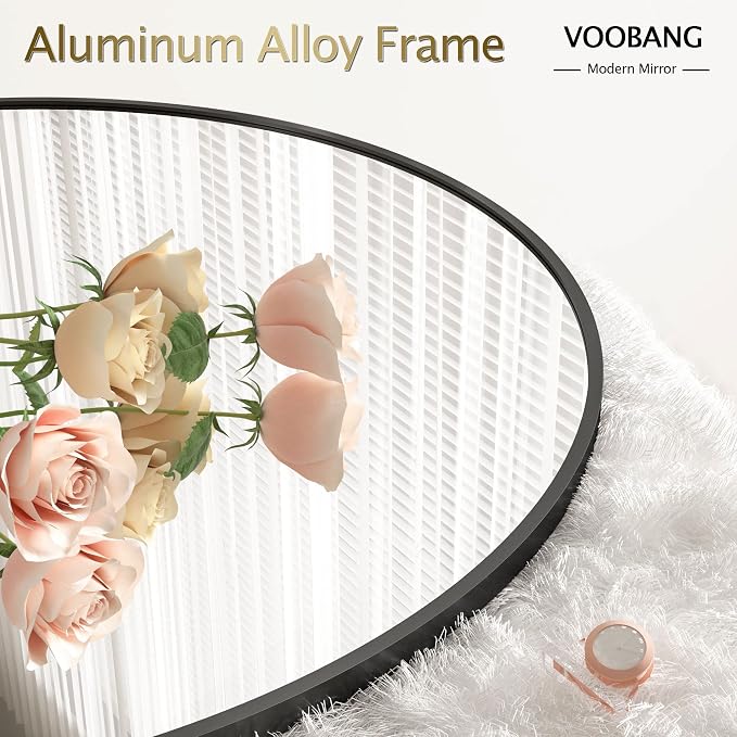 Round Mirror 28" Black Wall Mounted Circle Mirrors Vanity Mirror with Aluminum Alloy Frame Modern Decoration for Bathroom, Living Room, Vanity, Bedroom, Entryway