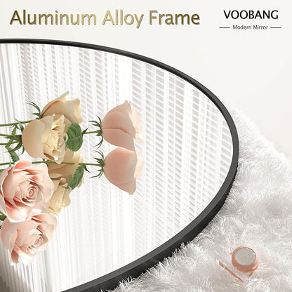Round Mirror 28" Black Wall Mounted Circle Mirrors Vanity Mirror with Aluminum Alloy Frame Modern Decoration for Bathroom, Living Room, Vanity, Bedroom, Entryway