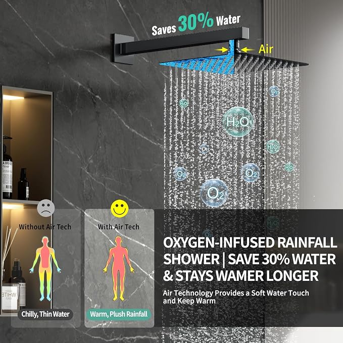 SR SUN RISE 10 Inch All Metal Square Shower System with Tub Spout, Tub Shower Faucet Set, High Pressure Rain Shower Head and Handheld Sprayer Shower Fixtues, Valve Included, Matte Black