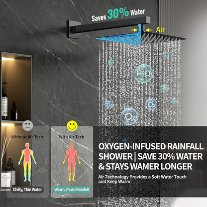 SR SUN RISE 10 Inch All Metal Square Shower System with Tub Spout, Tub Shower Faucet Set, High Pressure Rain Shower Head and Handheld Sprayer Shower Fixtues, Valve Included, Matte Black