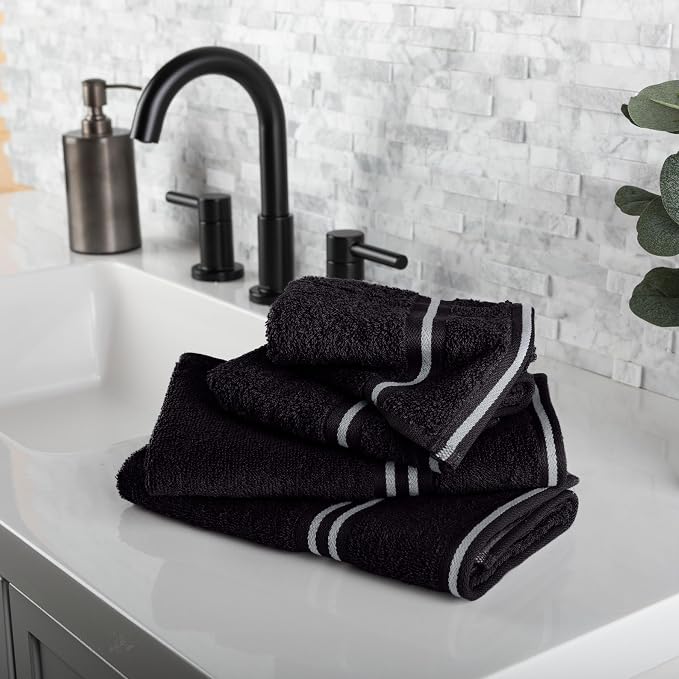Lavish Home Bathroom Towels Set, Bathroom Essentials, Black, Set of 8 | Includes 2 Bath Sheets, 2 Hand Towels, 2 Wash Cloths, 2 Fingertip Sheets, Soft 575 GSM Cotton Set for Shower, Gym, Dorm, Spa