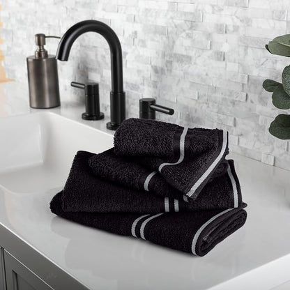 Lavish Home Bathroom Towels Set, Bathroom Essentials, Black, Set of 8 | Includes 2 Bath Sheets, 2 Hand Towels, 2 Wash Cloths, 2 Fingertip Sheets, Soft 575 GSM Cotton Set for Shower, Gym, Dorm, Spa