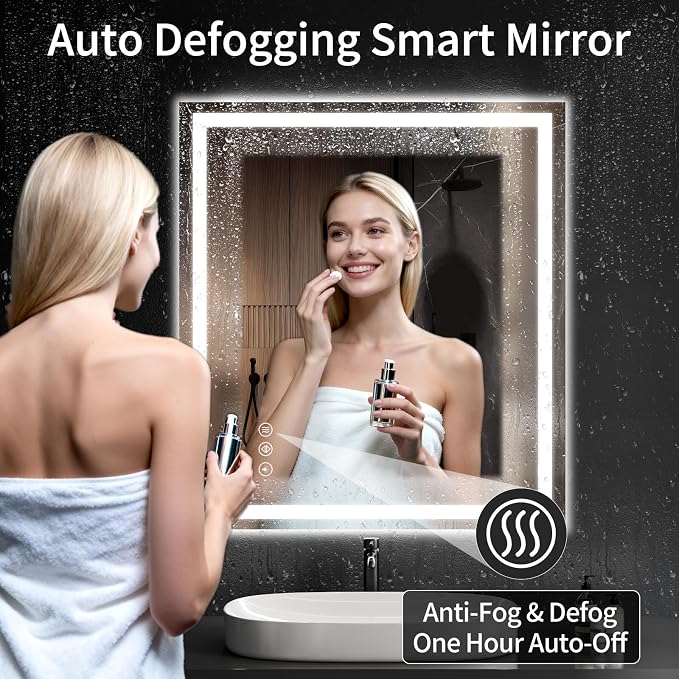 LED Bathroom Mirrors 36"x40" Bathroom Mirror with Lights for Wall, Backlit + Front Lit, 3 Colors, Anti-Fog, Dimmable Brightness for Vanity,Bathroom, Entryway, Living Room