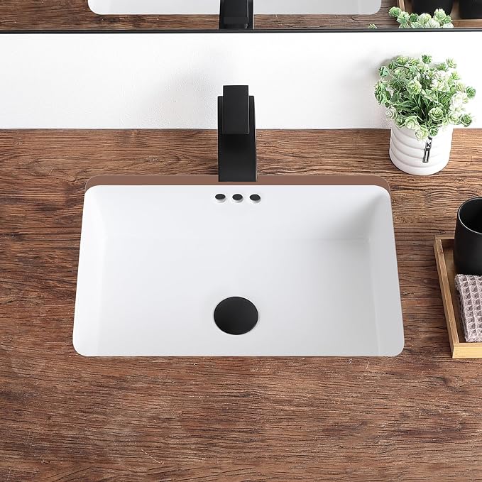 20 Inch Undermount Bathroom Sink Rectangular White,Flat Overflow Type | Ceramic Under Counter Bathroom Sinks Three-hole design (19.8"x 13.7")