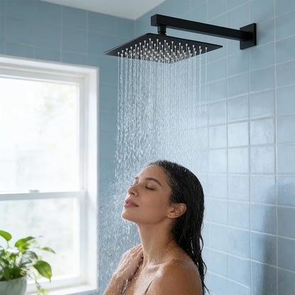 Midanya Square Rain Shower Head,High Pressure,Matte Black 10 Inch | 360°Swivel,Ceiling or Wall Mount,Waterfall Full Body Coverage,Bathroom Remodel,Stainless Steel Large Rainfall Shower Head