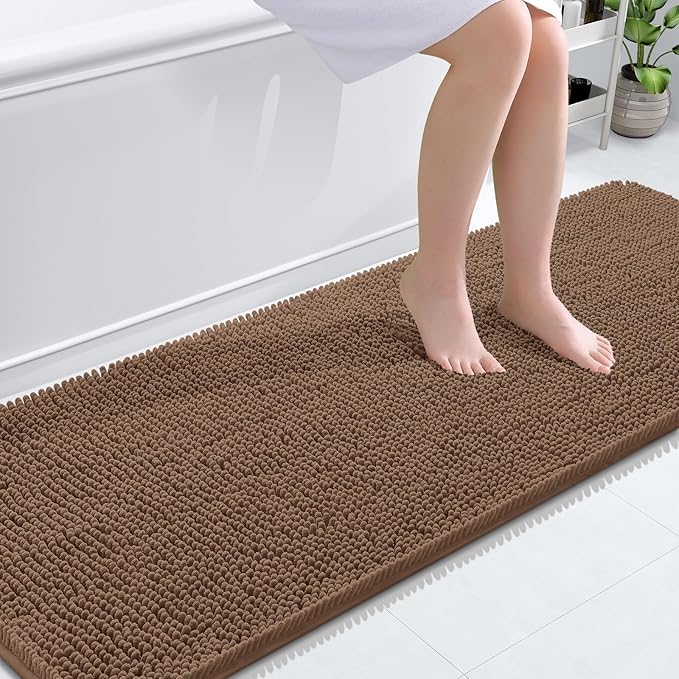 OLANLY Bathroom Runner Rugs 70x24, Extra Soft Absorbent Chenille Bath Rugs | Mocha, Quick-Drying Rubber Backing, Machine Washable Long Bath Mat for Bathroom Floor, Tub and Shower, Home Decor Accessories