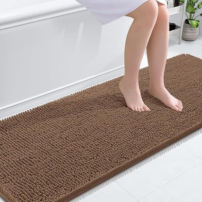 OLANLY Bathroom Runner Rugs 70x24, Extra Soft Absorbent Chenille Bath Rugs | Mocha, Quick-Drying Rubber Backing, Machine Washable Long Bath Mat for Bathroom Floor, Tub and Shower, Home Decor Accessories