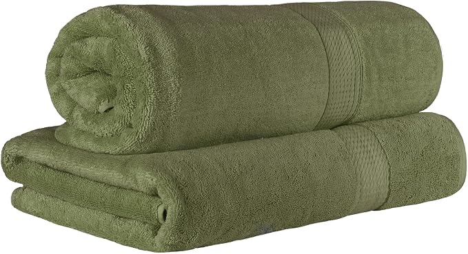 SUPERIOR Egyptian Cotton Pile Plush Bath Sheet, 2 Piece Set, Forest Green | Highly Absorbent, Ultra Soft Luxury 800 GSM Towel Set for Bathroom, Shower, Hotel Essentials Oversize Plush Madeline Towels