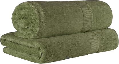 SUPERIOR Egyptian Cotton Pile Plush Bath Sheet, 2 Piece Set, Forest Green | Highly Absorbent, Ultra Soft Luxury 800 GSM Towel Set for Bathroom, Shower, Hotel Essentials Oversize Plush Madeline Towels