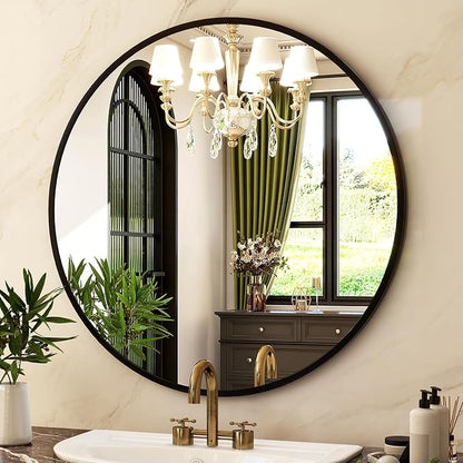 HARRITPURE Round Mirror 20 Black Wall Mounted Circle Mirrors | Vanity Mirror with Aluminum Alloy Frame, Modern Decoration for Bathroom, Living Room, Vanity, Bedroom, Entryway