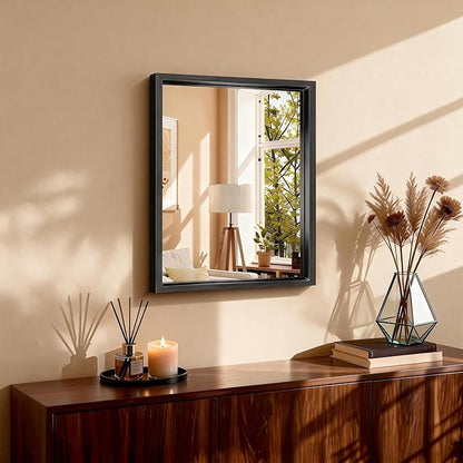 CIRCUMI 18"x24" Black Mirror with Chunky Box Metal Frame, Brushed Finish Rectangular Bathroom Mirrors for Over Sink, Living Room, Entryway, Tempered Glass Mirror for Wall, Vertical or Horizontal