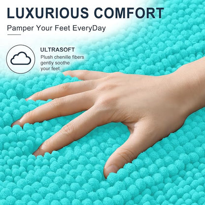 Smiry Thick Chenille Bathroom Runner Rugs 47x24, Absorbent Bath Mat, Teal | Quick‑Dry & Machine Washable, Non‑Slip Bath Carpet, Soft Striped Bath Rugs for Tub & Shower, Modern Home Decor Accessories
