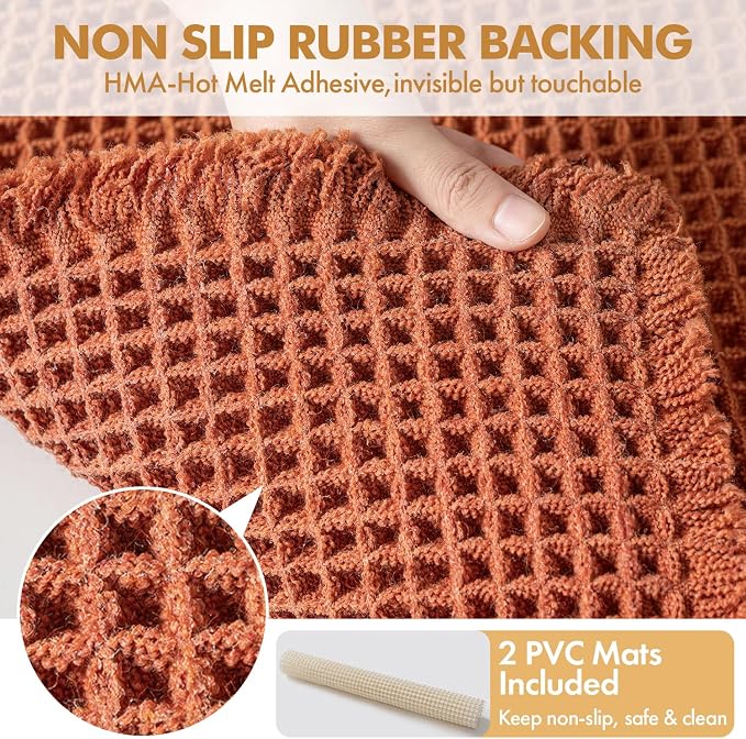 MIULEE Fall Orange Set of 2 Waffle Bathroom Runner Rugs 2'x5'(24"x60") | Non Slip, Super Absorbent, Washable, Ultra Soft, Boho Bath Mats for Bathroom Hallway Bedroom Laundry Room Kitchen