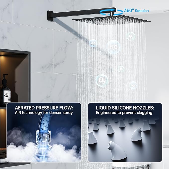 Hawkrown 10 Inch Luxury Rain Shower Faucet Set, Matte Black Shower System with Rainfall Shower Head and Handheld Spray, SUS304 Stainless Steel and Solid Brass Wall Mounted Shower Valve Trim Kit